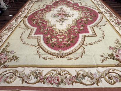 Large Aubusson Rug 10x14, European Elegant French Design, Floral Carpet