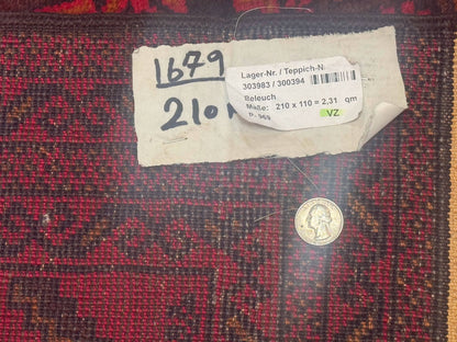 Balouch Afghan Rug 4x7 Hand Knotted Wool Contemporary Tribal Carpet Red And Navy