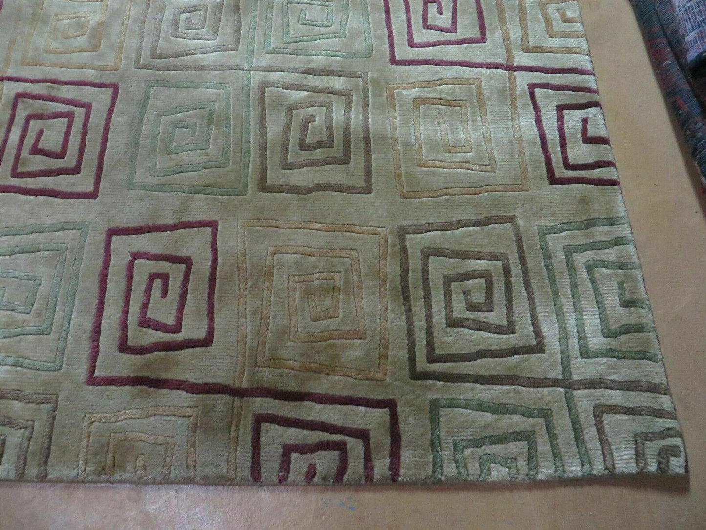 Tibetan Rug Handmade Wool Silk 8x11 Modern Art Deco Abstract Design