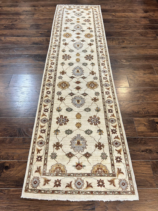 Peshawar Runner 2.7 X 10 Hand Knotted Vintage Wool Oriental Hallway Rug Beige Floral