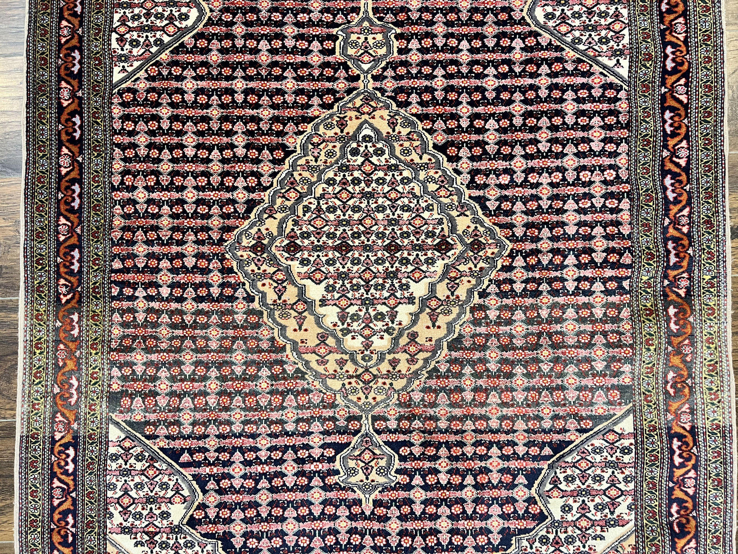 Afghan Rug Hand Knotted Wool Silk Highlights 4x5 Vintage Oriental Herati Pattern