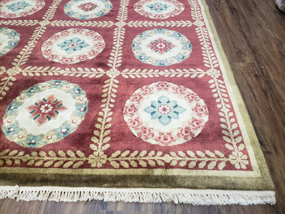 Aubusson Rug Nepalese Hand Knotted Wool 6x9 Red Ivory Area Rug For Office