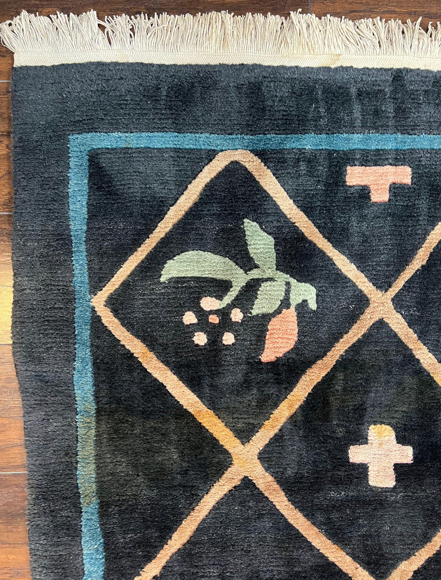 Hand Knotted Tibetan Rug 9x12 Black And Tan Contemporary Nepalese Area Rug