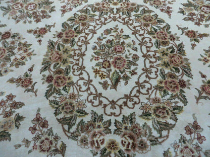 Handmade Chinese Floral Wool Silk Oriental Rug 8 By 10 Ivory Accent