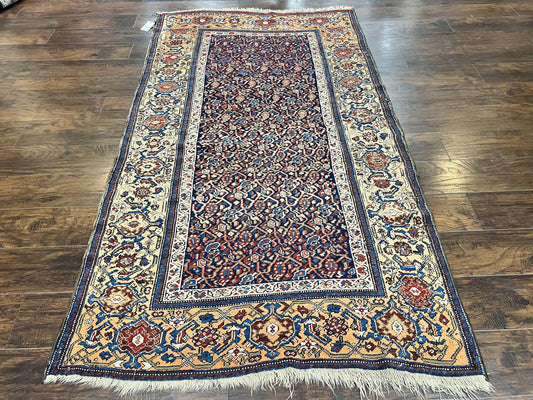 Persian Senneh Rug 4x8 Wool Hand Knotted Antique Kurdish Carpet Navy Blue Oriental Area Rug