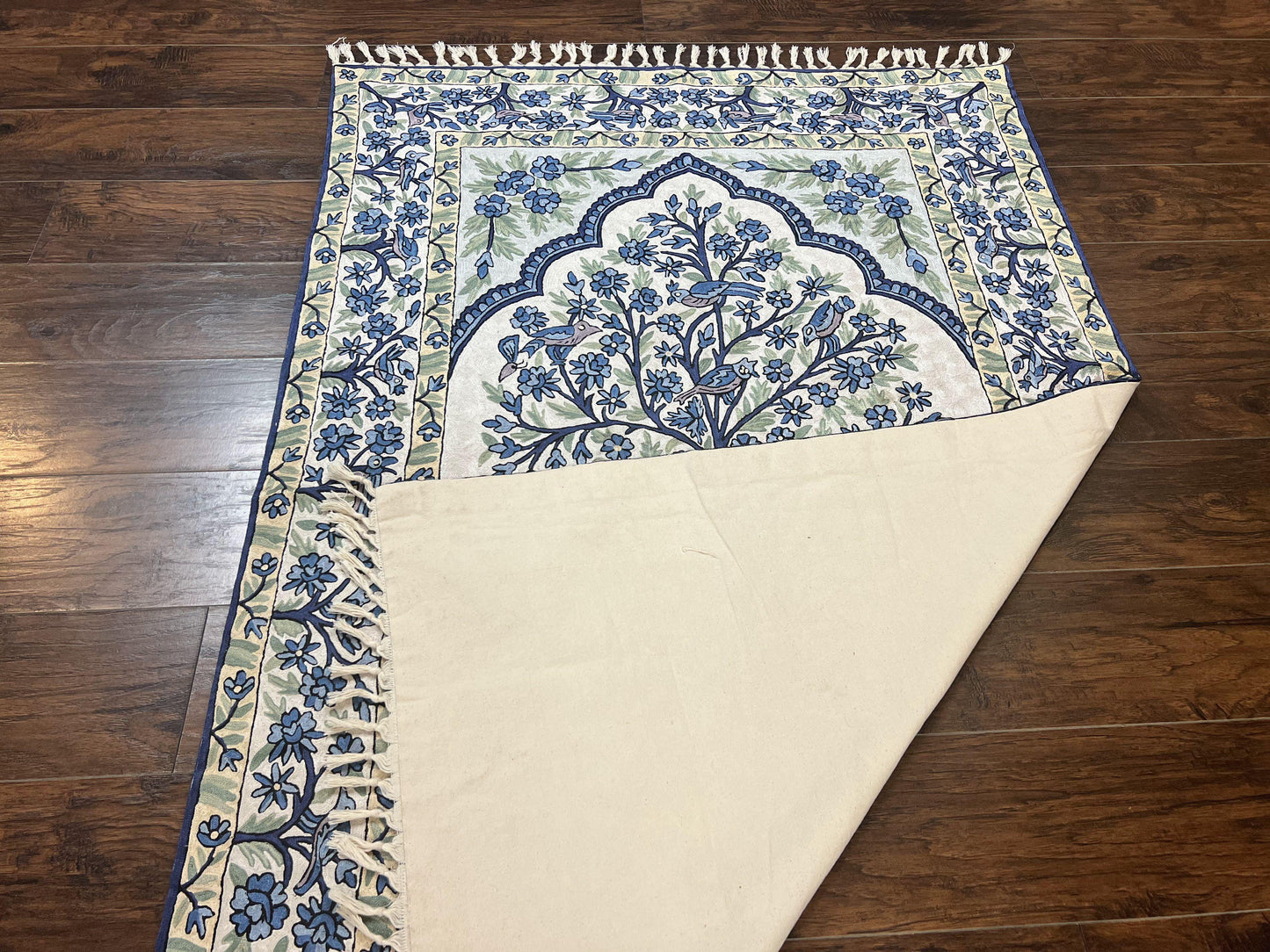 Tree Of Life Rug Indian Hand Stitched Silk On Cotton Vintage 4x6 Wall Hanging