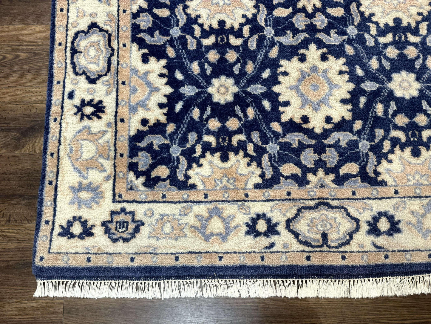 Indo Persian Rug Vintage Hand Knotted Wool Blue And Beige Carpet
