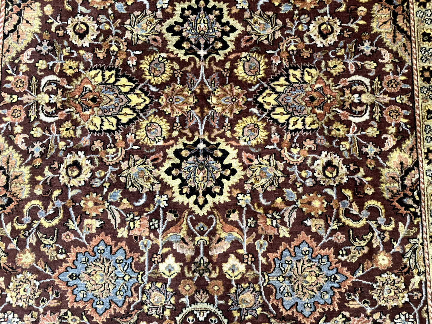 Indo Persian Rug 8x11 Handmade Wool Hand Knotted Eggplant Tan Allover Pattern Couristan