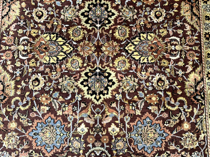 Indo Persian Rug 8x11 Handmade Wool Hand Knotted Eggplant Tan Allover Pattern Couristan