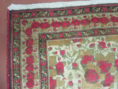 Antique Handmade India Floral Wool Rug 5x6 Roses And Traditional Oriental Design