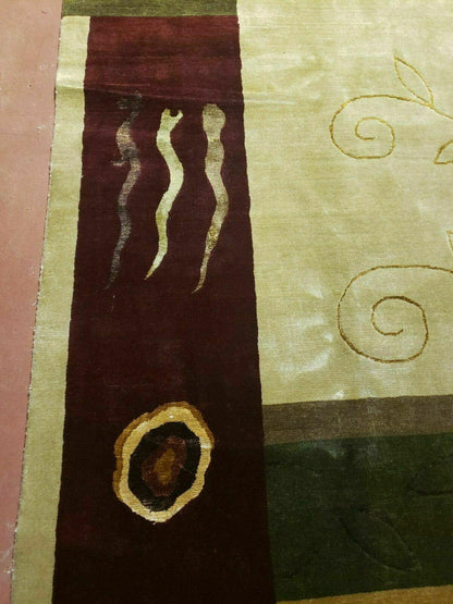 Tibetan Nepal Wool And Silk Rug 6x9 Modern Handmade Decorative Abstract Gold