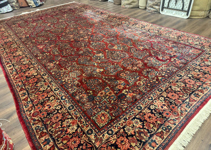 Persian Sarouk Rug 10x17 Large Handmade Wool Red Floral Allover Antique