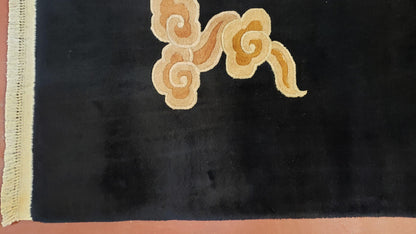 Antique Chinese Art Deco Rug 6x9 Hand Knotted Wool Dragon Black