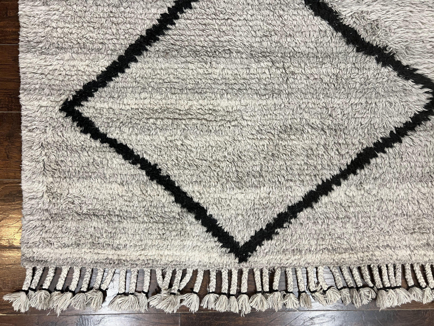 Shag Rug Handmade Modern 8x10 Gray And Black Wool Cotton Indian