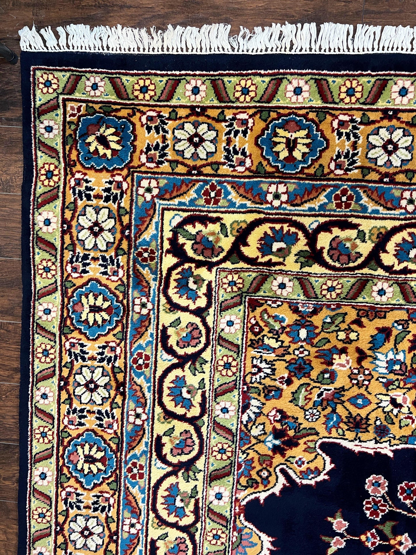 Indo Persian Rug 12x15, Mahal Sarouk Rug 12 x 15, Wool Hand Knotted Vintage Carpet, Navy Blue, Oversized Rug, Center Medallion