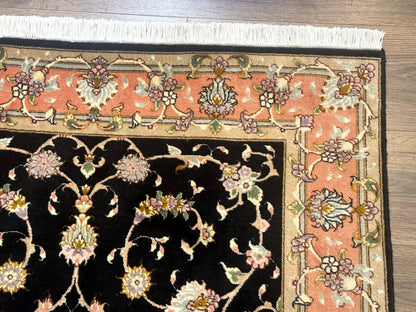 Persian Tabriz Rug 3x5 Black and Salmon Floral Fine Handmade 360 KPSI