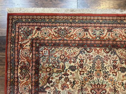 Antique Persian Rug 5x7 Allover Floral With Vases Beige Red Belgian Power Loomed Wool