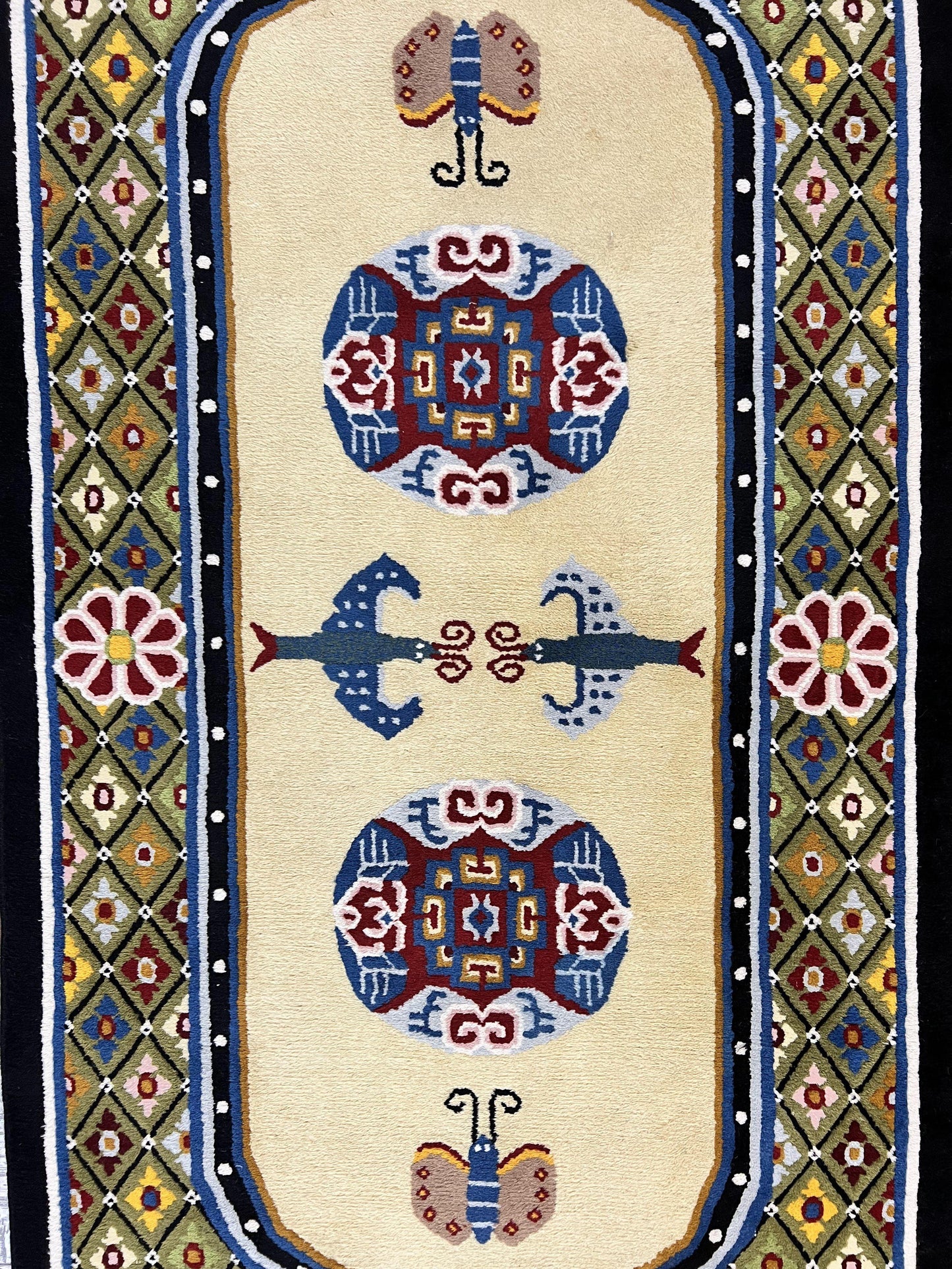 Chinese Wool Rug 3x6 Hand Knotted Vintage Peking Butterflies Art Deco