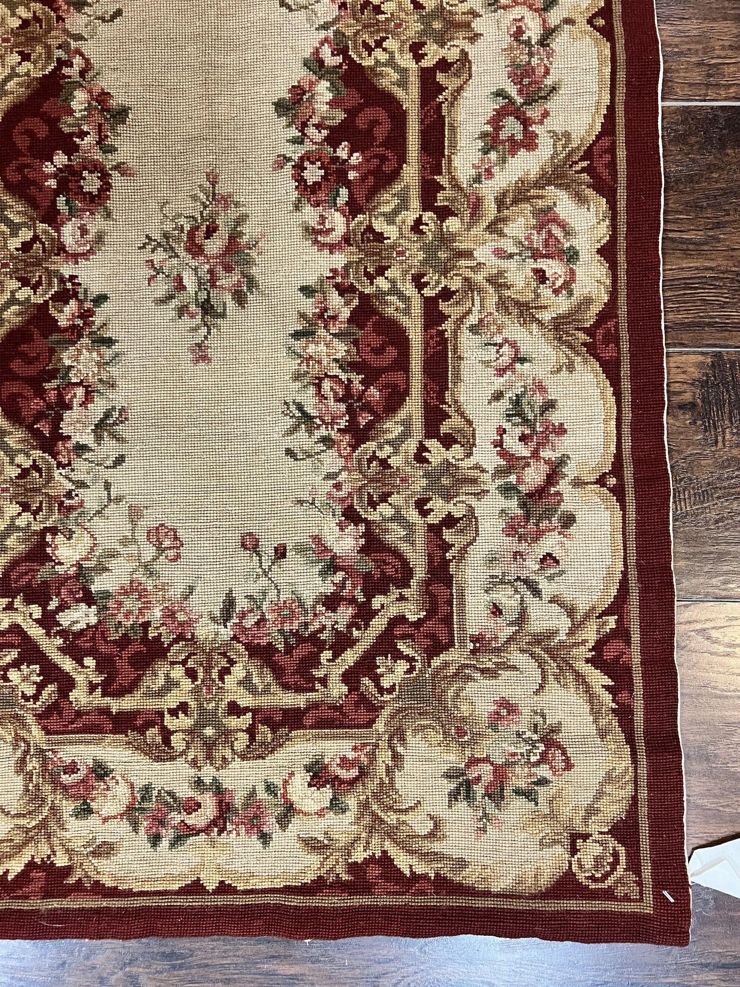 Needlepoint Runner Rug Tan Flatweave Hallway Rug Aubusson European Design