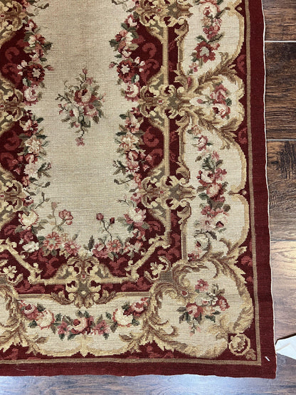 Needlepoint Runner Rug Tan Flatweave Hallway Rug Aubusson European Design