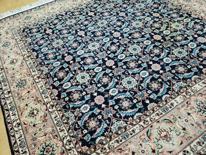 Handmade Wool Rug Floral Oriental Blue 73 Inch Square Carpet