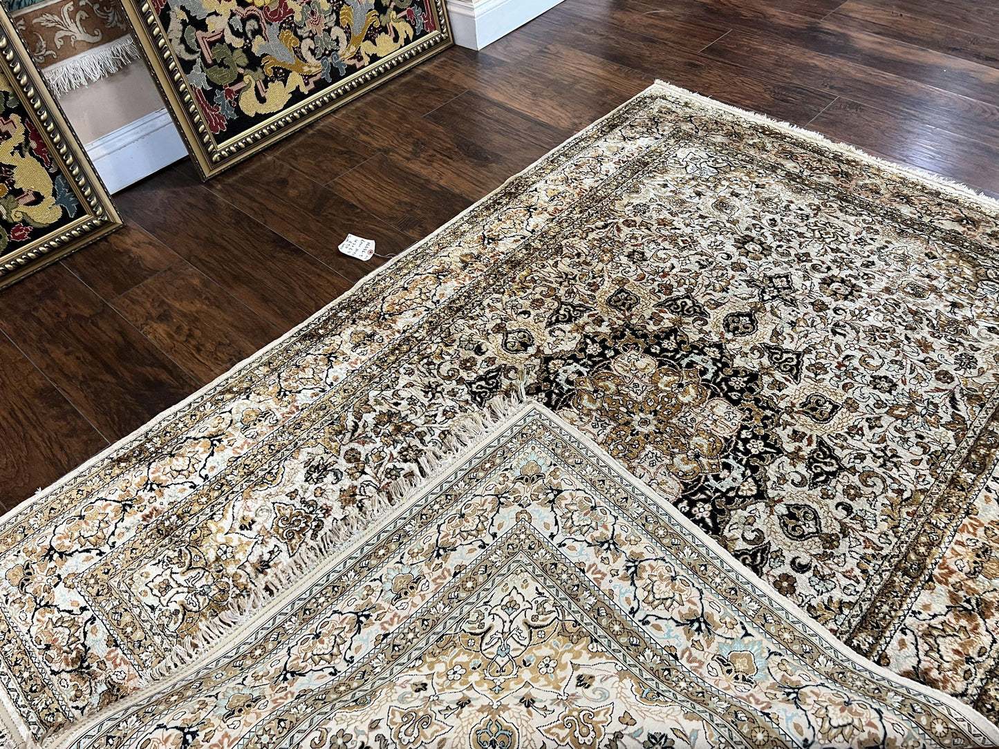 Persian Qum Silk Rug, Floral Medallion, Very Fine 60 Raj 475 KPSI, Handmade Hand Knotted Oriental Carpet, Silk on Silk
