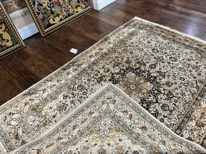 Persian Qum Silk Rug, Floral Medallion, Very Fine 60 Raj 475 KPSI, Handmade Hand Knotted Oriental Carpet, Silk on Silk