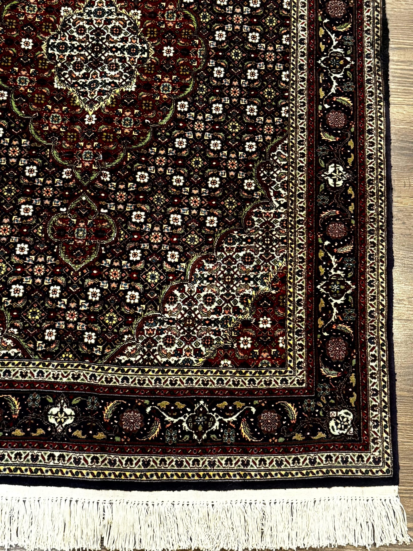 Persian Tabriz Rug 3x5, Wool on Silk Foundation, Very Fine 550 KPSI, Dark Navy Blue