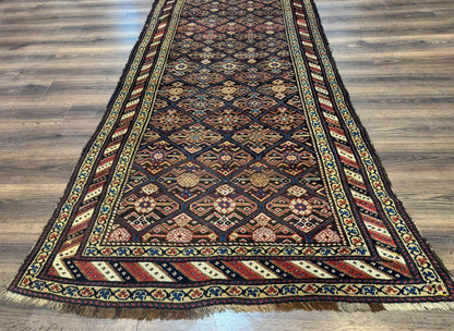 Antique Persian Wide Runner Rug 4x9, Kurdish Rug, Panel Design, Rainbow Border, Rare Tribal Rug