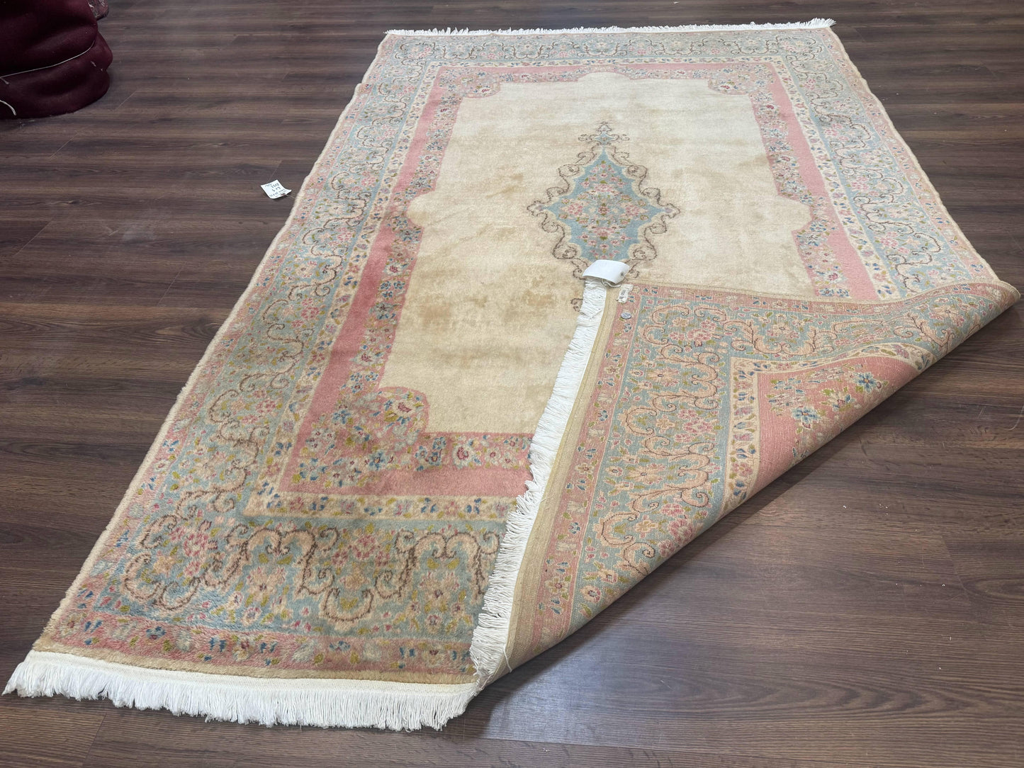 Persian Kerman Rug 6x9 Pastel Colors Semi Open Field Medallion Wool Hand Knotted