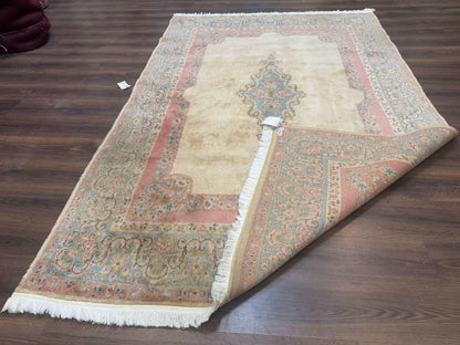 Persian Kerman Rug 6x9 Pastel Colors Semi Open Field Medallion Wool Hand Knotted