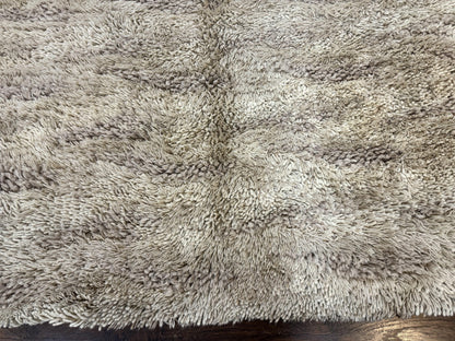European Rya Shag Rug 6.6 x 9.7 Beige Fluffy Vintage Area Rug