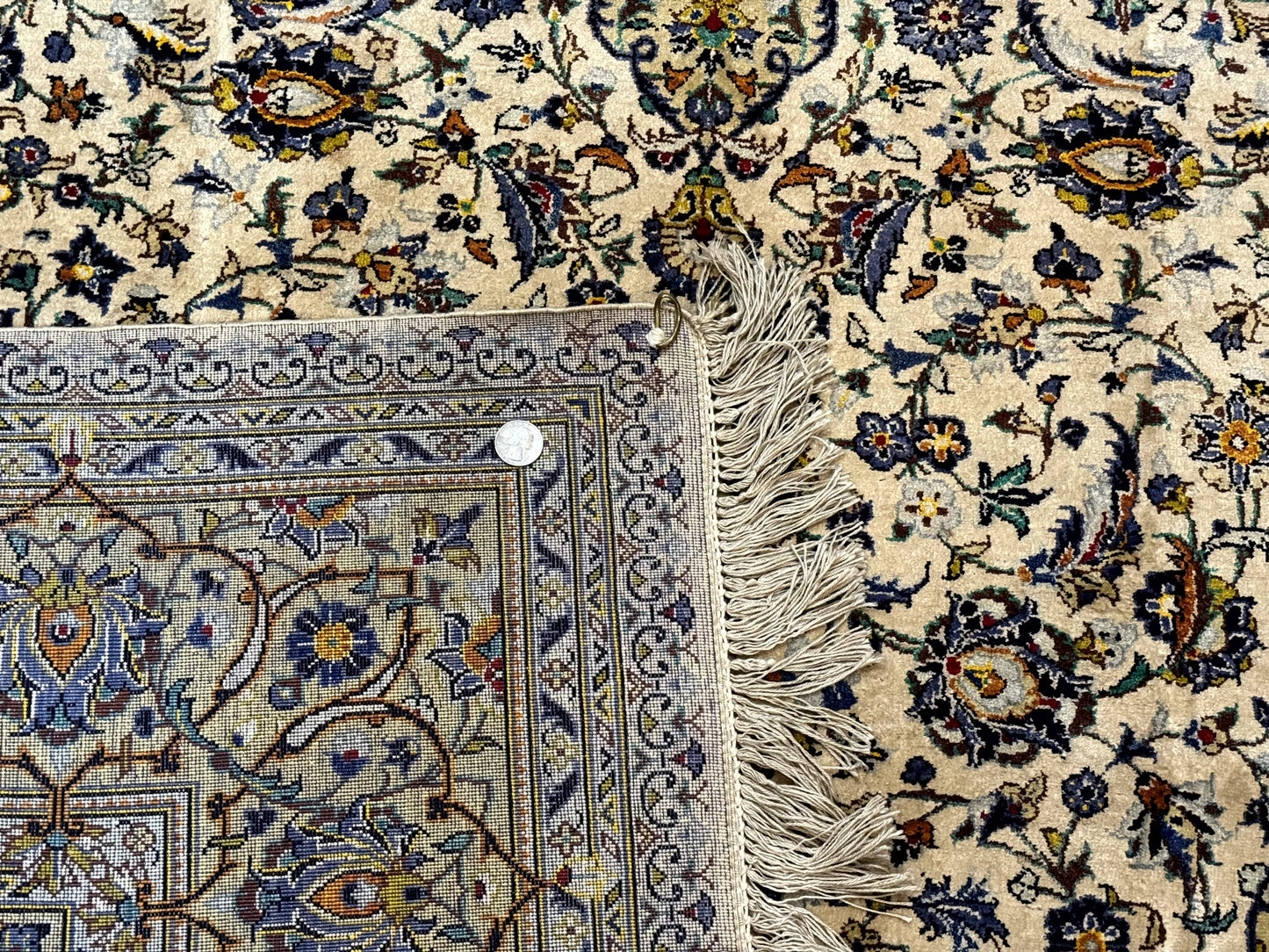 Antique Silk Persian Kashan Rug 4 Ft 6 In By 7 Ft 2 In Ivory Field With Floral Motifs