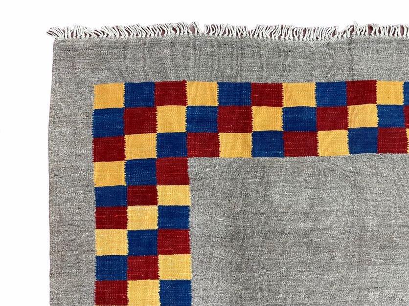 Handmade Kilim Rug Wool Geometric Checkerboard Area Rug 5 Foot 9 Inch By 7 Foot 9 Inch