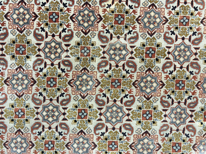 Turkish Kayseri Silk Rug 4x6 Hand Knotted Handmade Vintage Allover Pattern Cream