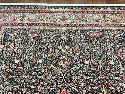 Premium Sino Persian Rug 10x14 Wool Hand Knotted Kirman Floral Dark Green Beige