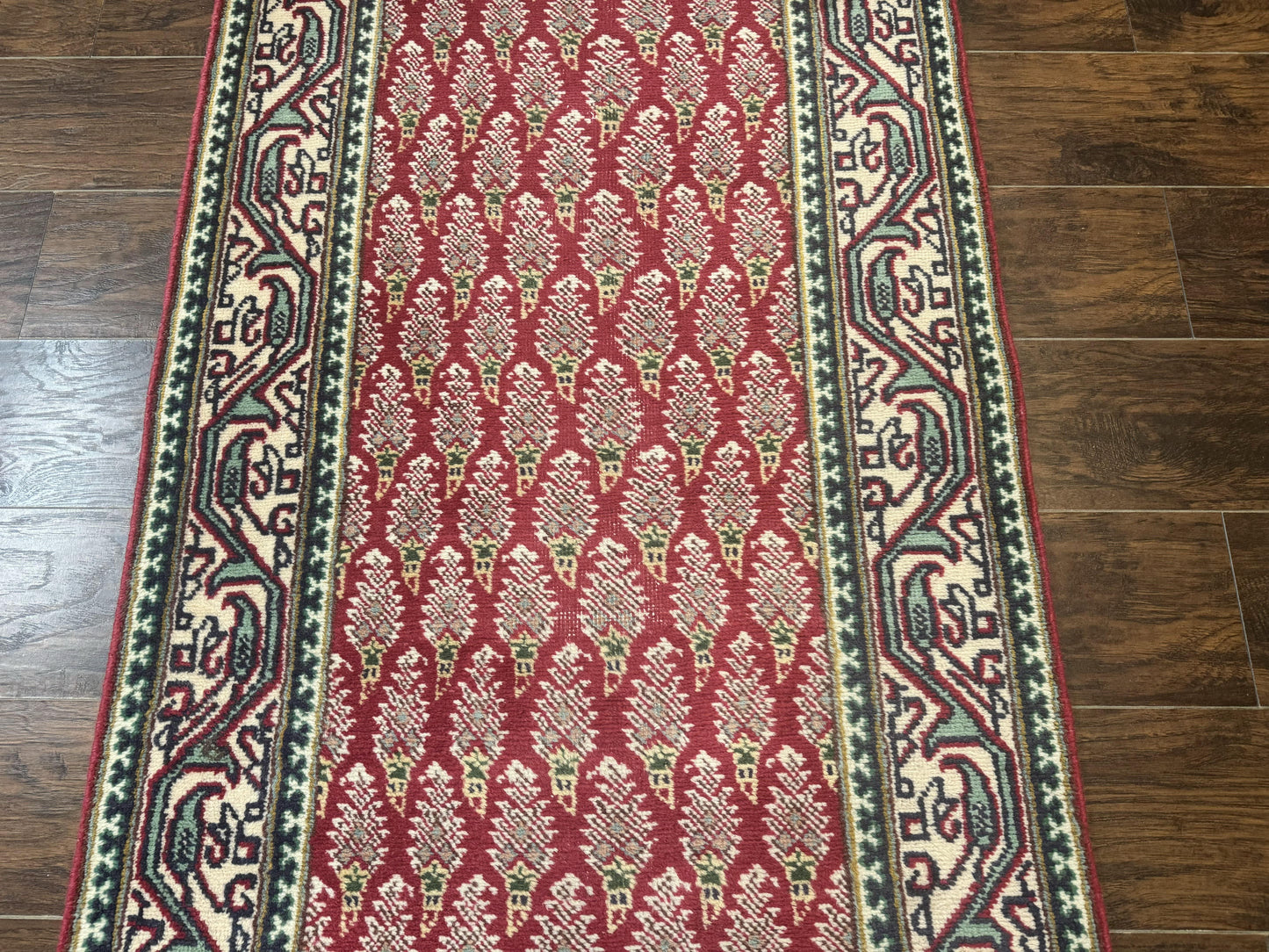 Persian Tabriz Runner Rug 3x16, Paisley Boteh Design, Red and Cream, Rug for Hallway, 16ft Wool Runner