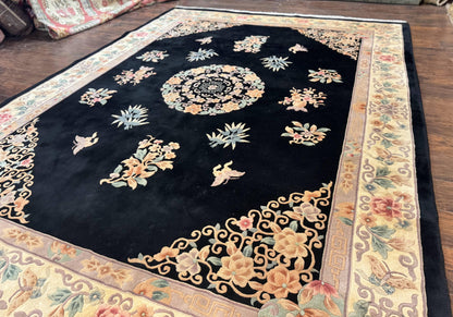 Chinese Wool Rug Hand Knotted Vintage Floral Medallion 9x12 Oriental Carpet