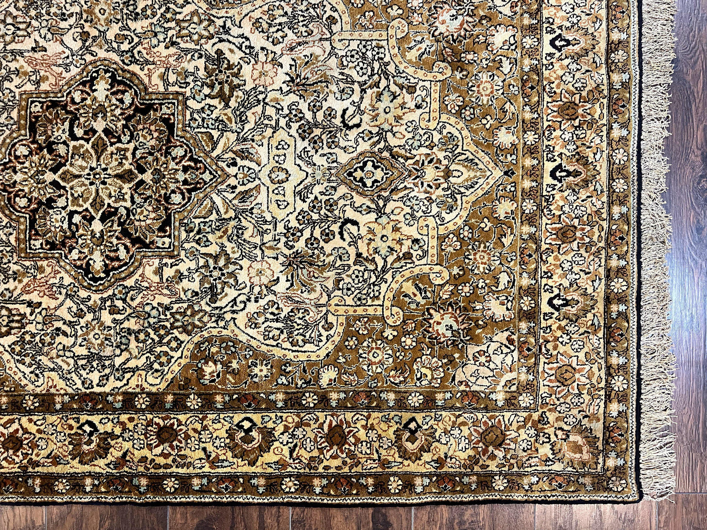 Persian Qum Silk Rug 3.5x5.5 Hand Knotted Silk On Silk Floral Medallion Very Fine 350 KPSI Vintage