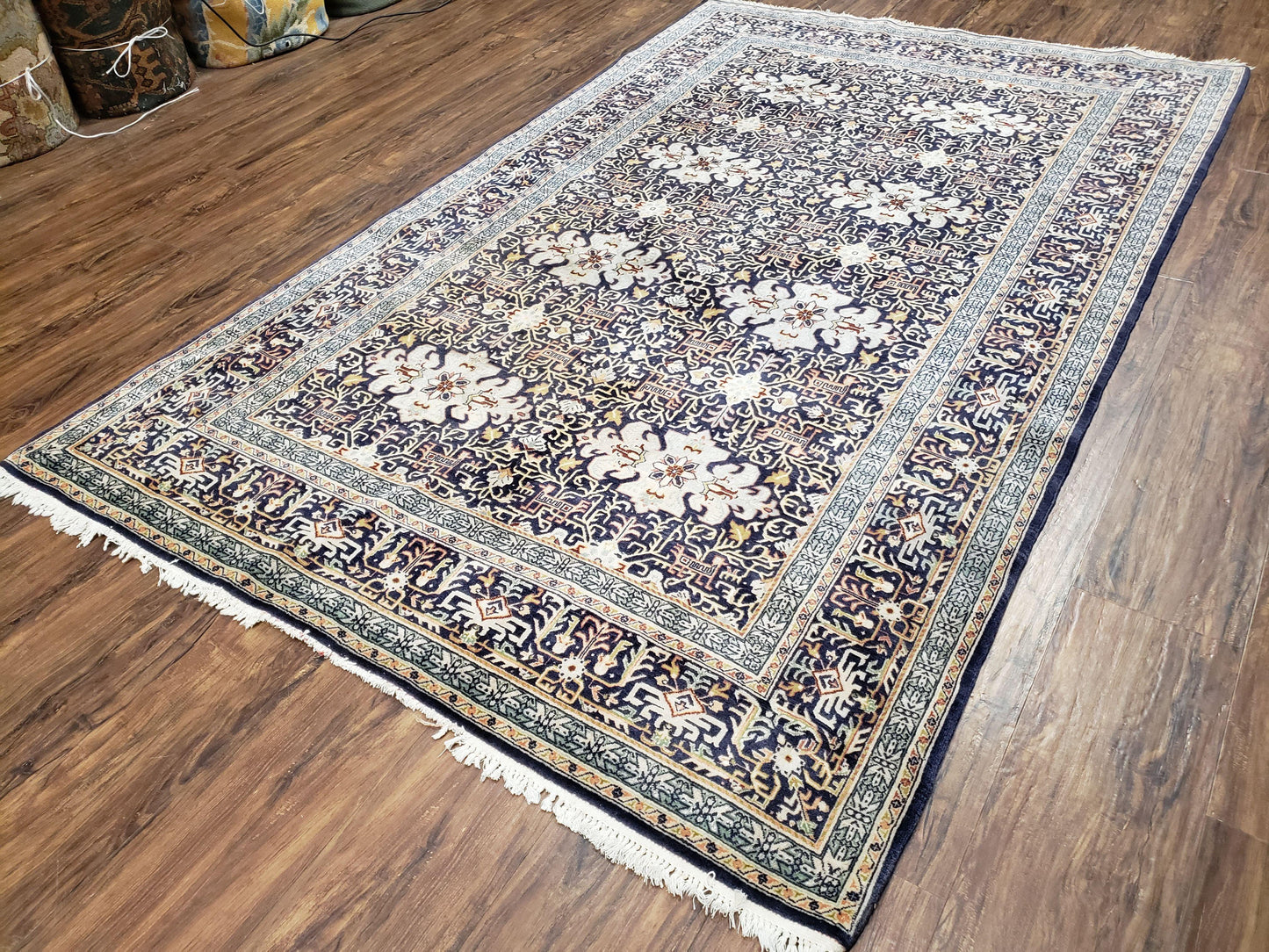 Navy Blue Persian Kashan Rug Hand Knotted Wool 4ft 8in x 7ft 4in Pair B