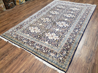 Navy Blue Persian Kashan Rug Hand Knotted Wool 4ft 8in x 7ft 4in Pair B