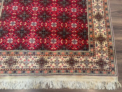 Turkish Sivas Rug 4x6, Red and Cream, Allover Design, Handmade Vintage