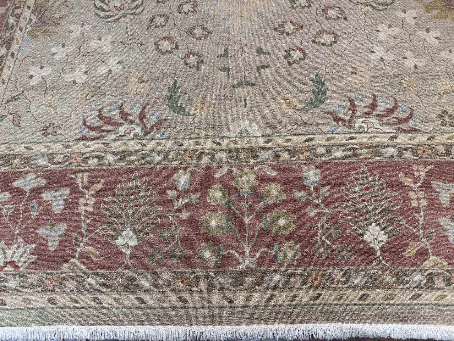 Large Turkish Soumak Rug 10x14, Flatweave Dhurrie, Handmade, Light Green and Salmon