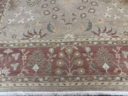 Large Turkish Soumak Rug 10x14, Flatweave Dhurrie, Handmade, Light Green and Salmon