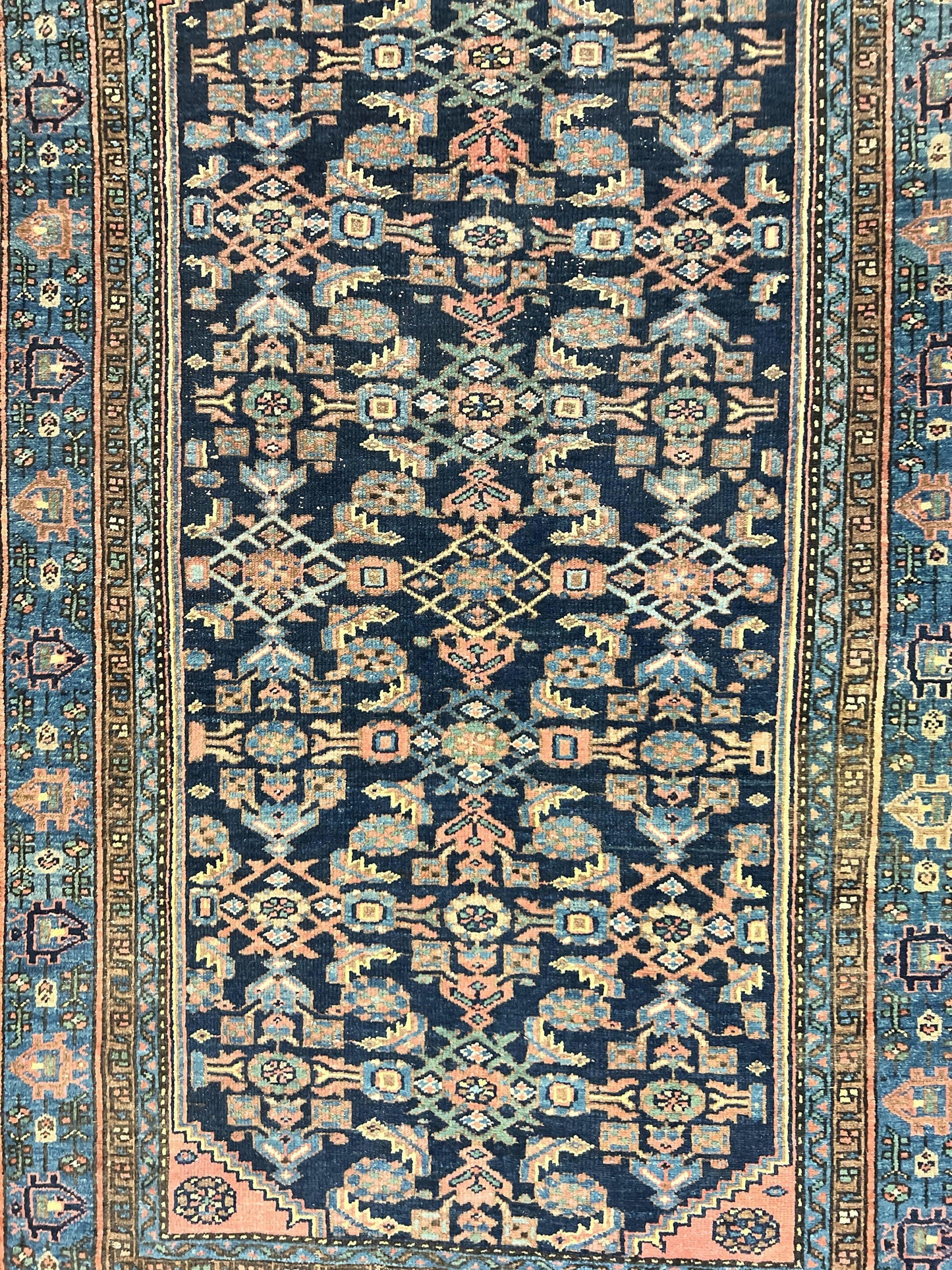 Antique Persian Tribal Rug Hand Knotted Wool 5x7 Navy Blue Pink Hamadan Pattern