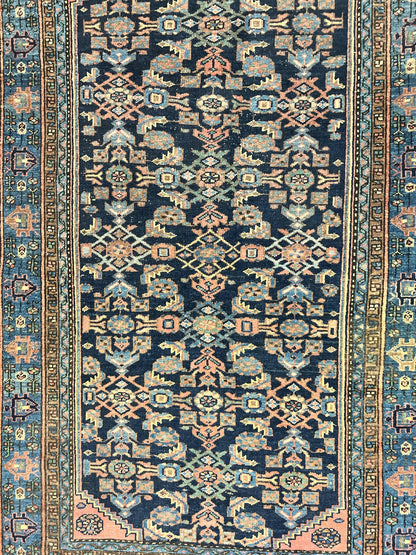 Antique Persian Tribal Rug Hand Knotted Wool 5x7 Navy Blue Pink Hamadan Pattern