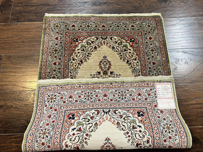 Silk Turkish Kayseri Rug 2x3 Hand Knotted Vintage Silk Pile On Silk Foundation 300 KPSI