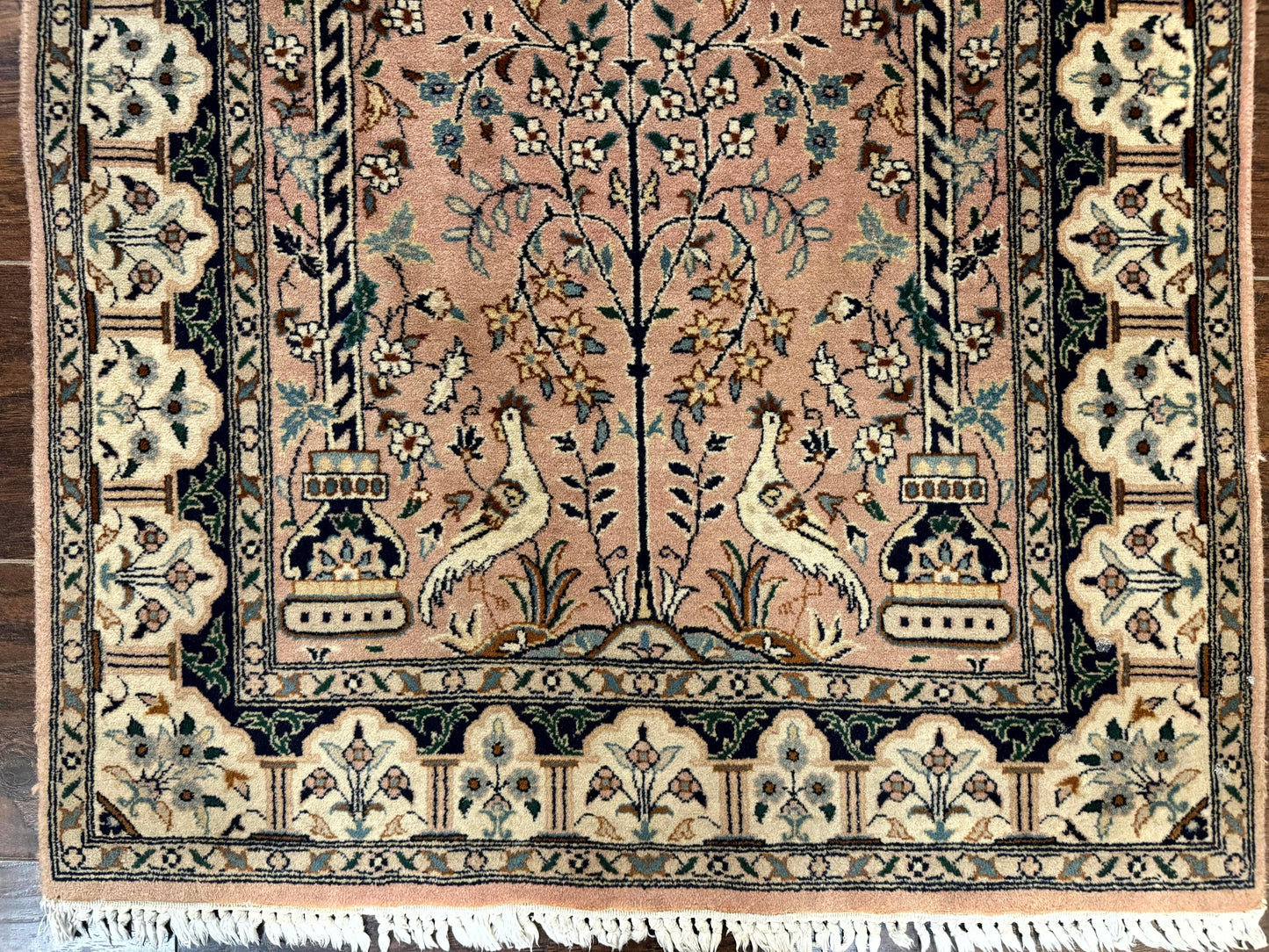 Tree Of Life Prayer Rug Handmade Persian Wool Two By Four Feet Vintage Style Birds Lantern