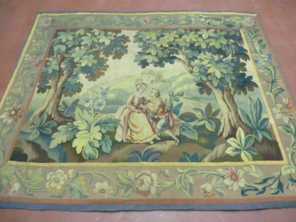 Antique French Tapestry Aubusson Style Nature Handmade One Of A Kind Rare