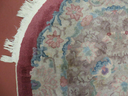 Oval Chinese Art Deco Rug 3x5 Vintage Wool Carpet Hand Knotted 1960s